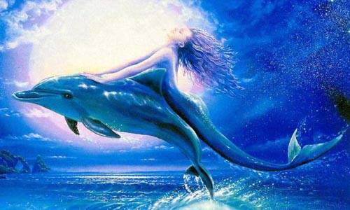 Sirena y delfín bailando